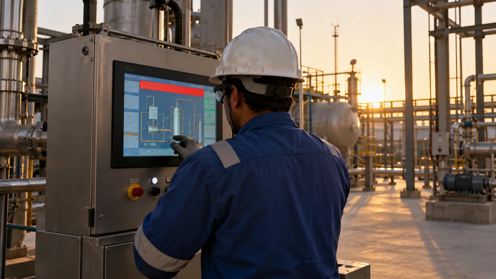 Operator touchscreen showing HMI development work for a plant in Saudi Arabia