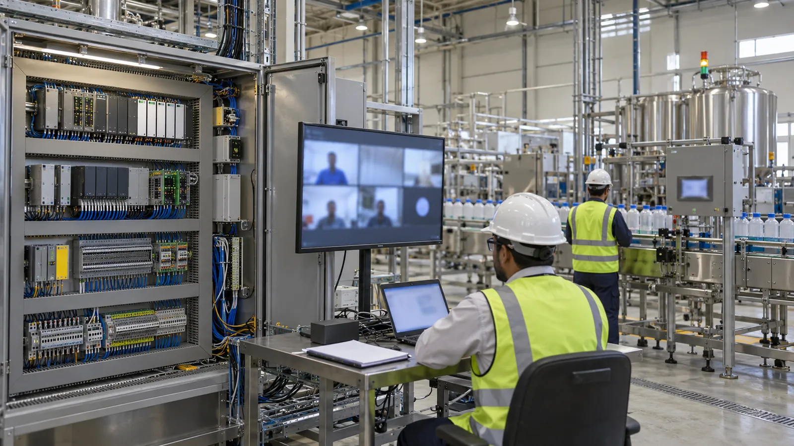 Automation engineers holding a remote factory acceptance test for a Riyadh plant
