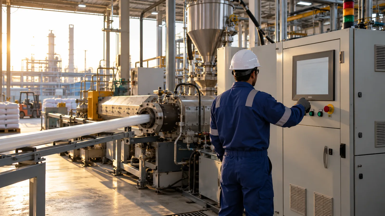 PLC and HMI control on an extrusion line in a Saudi plastics factory