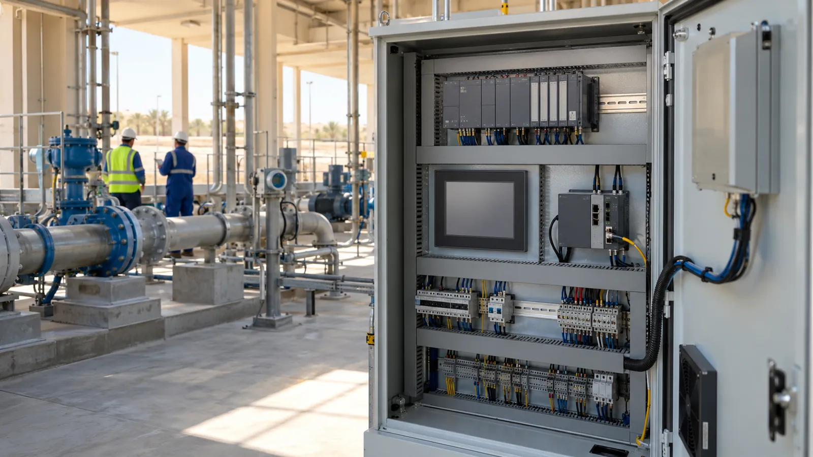 PLC and HMI of a pump station in an industrial automation solution for Saudi Arabia