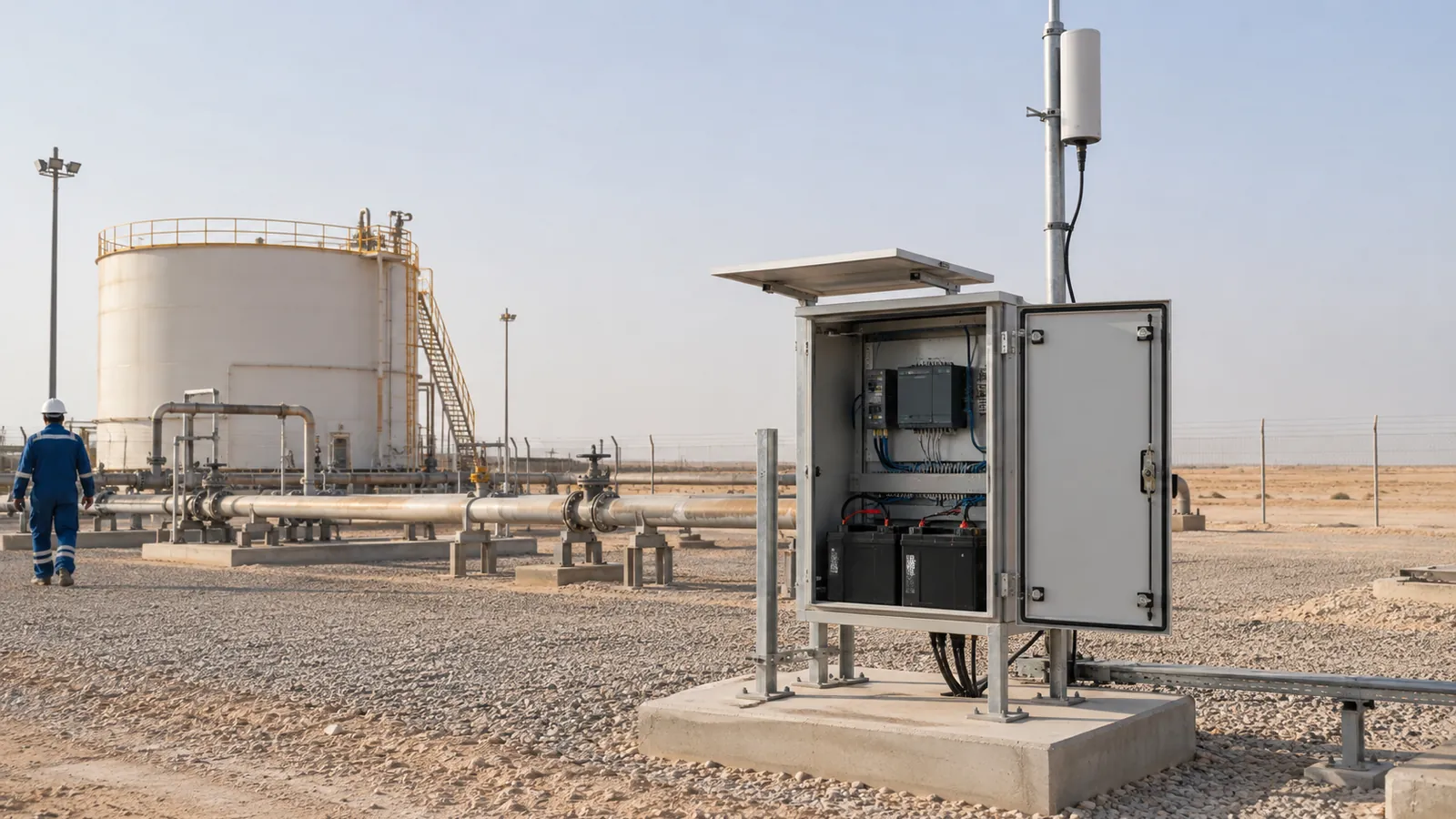 Remote cabinet with a modem and RTU for remote monitoring of unmanned sites in Saudi Arabia