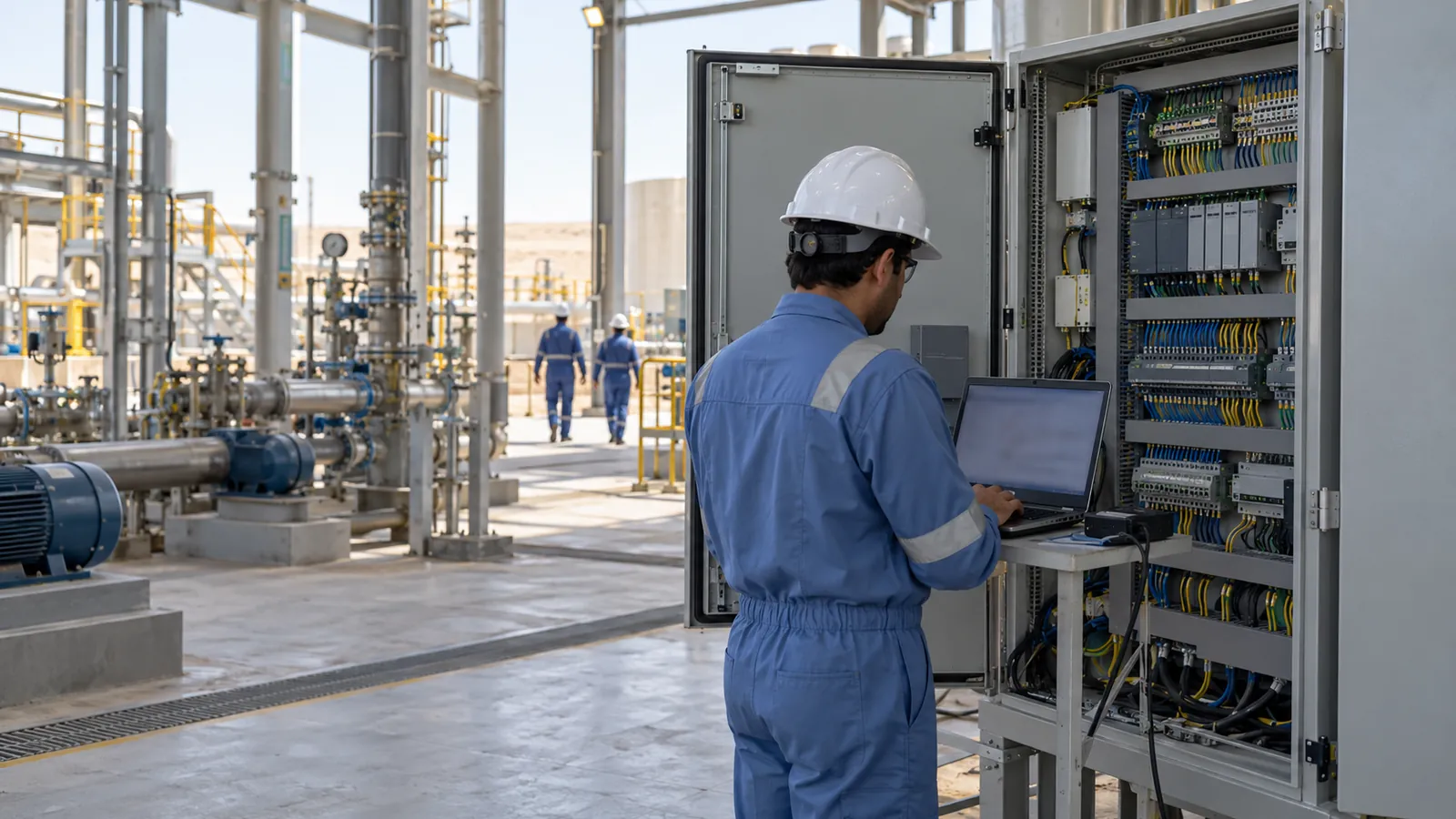 Engineer carrying out Siemens PLC programming on an S7-1500 controller in Saudi Arabia
