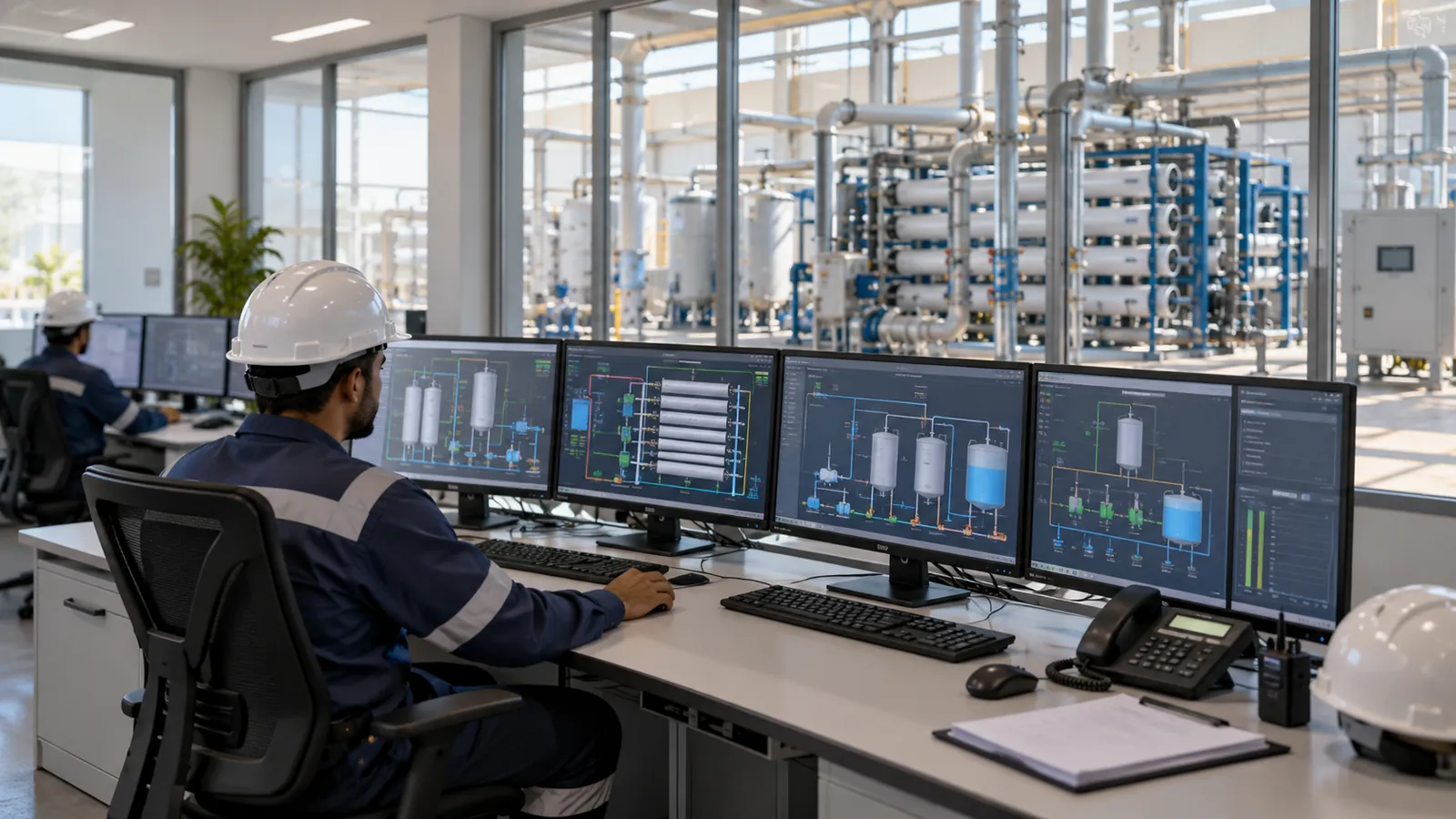 Water treatment plant SCADA overview screen at a plant in Saudi Arabia